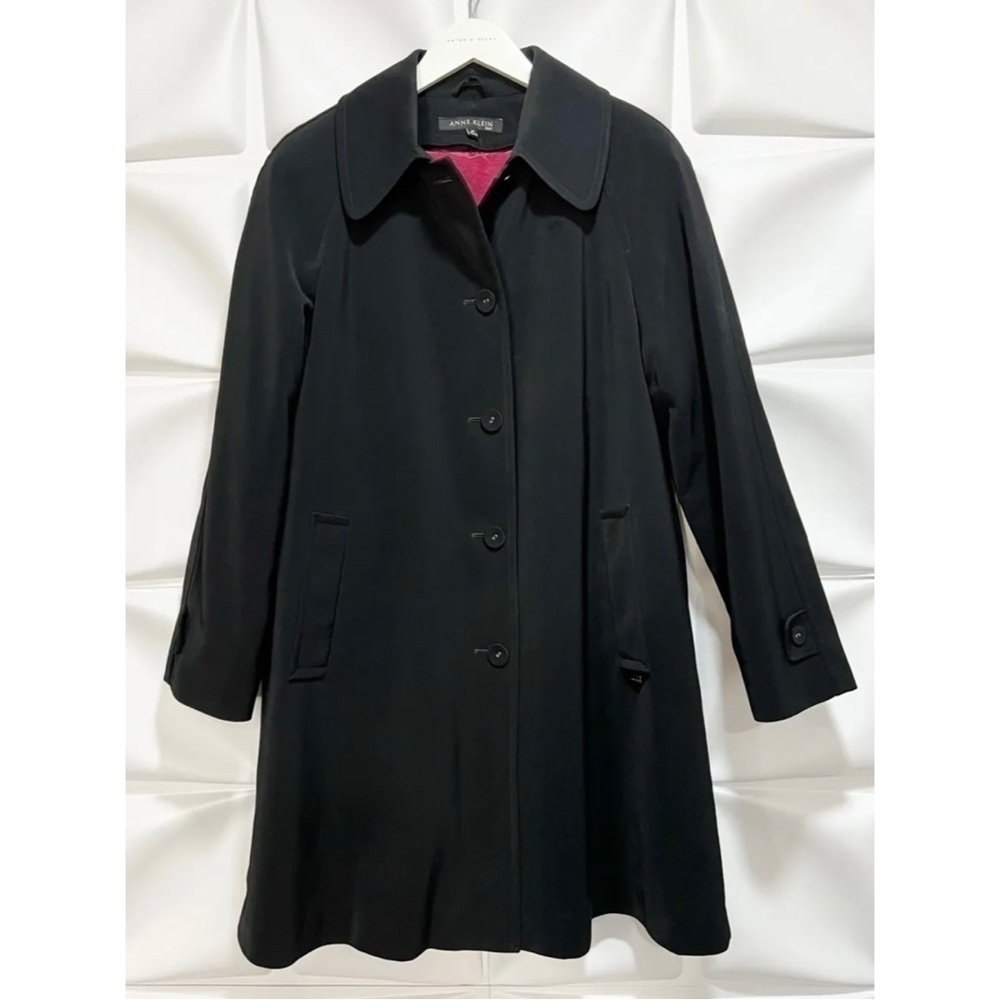 Anne Klein Womens Sz 10 Long Black Satin Lined Coat Removable Lining RARE